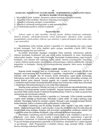 masofaviy ta'limning xususiyatlari — DOCX