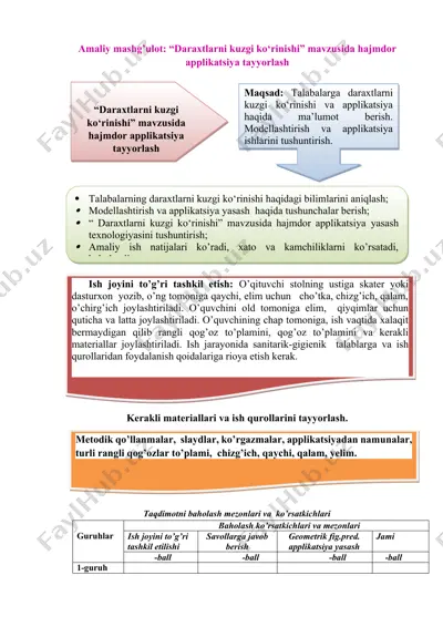 amaliy mashg’ulot: “daraxtlarni kuzgi ko‘rinishi” mavzusida hajmdor applikatsiya tayyorlash — DOCX