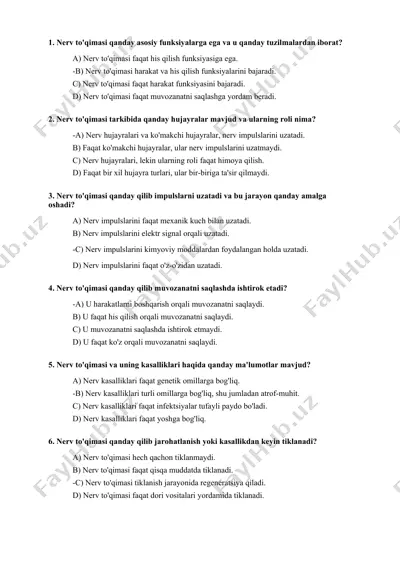 nerv to'qimasi tuzilmalari va asosiy funksiyalari — DOCX