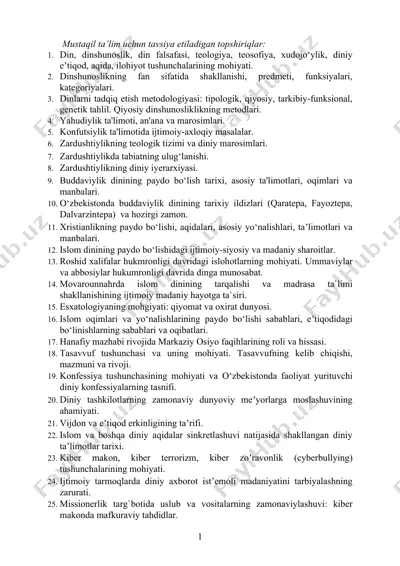 mustaqil ta’lim uchun tavsiya etiladigan topshiriqlar — DOCX