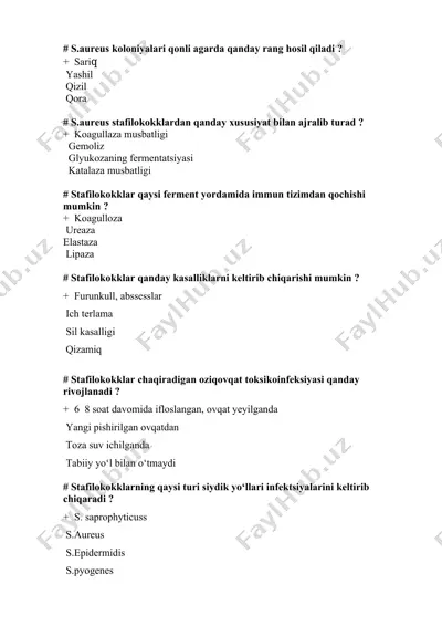stafilokokklar haqida test savollari — DOCX