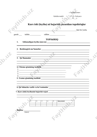 kurs ishi (loyiha) bajarish yuzasidan topshiriqlar — DOCX