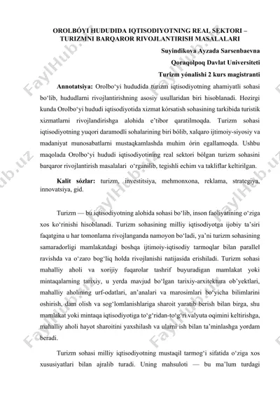 orolbóyi hududida iqtisodiyotning real sektori – turizmni barqaror rivojlantirish masalalari — DOCX