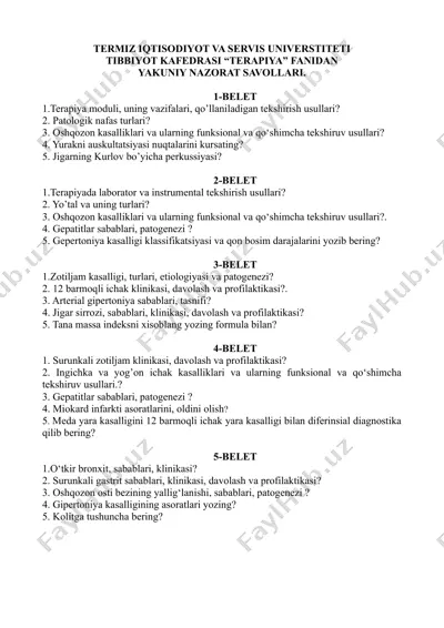 yakuniy nazorat savollari tibbiyot — DOCX