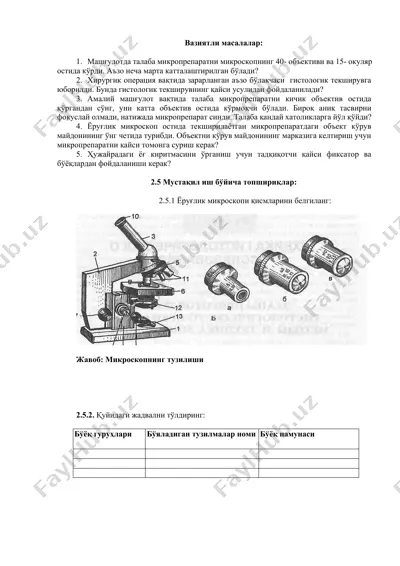 histologiya amaliyotlari — DOCX