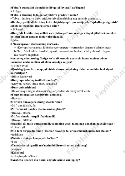 falsafa fanining asoslarini o'rganish — DOCX