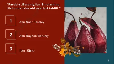 farobiy, beruniy, ibn sino asarlari tahlili — PPTX