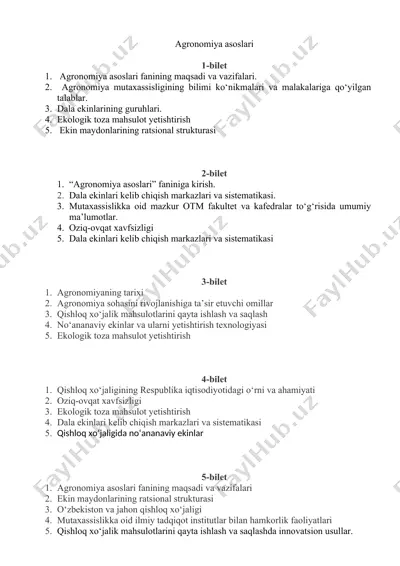 agronomiya asoslari yakuniy savollar biletlari — DOC