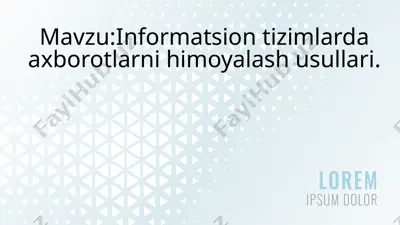 informatsion tizimlarda axborotlarni himoyalash usullari — PPTX