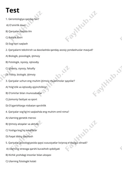 gerontologiya test savollari — PDF