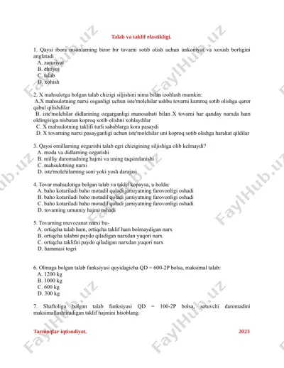 talab va taklif elastikligi — PDF
