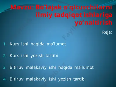 bo‘lajak o‘qituvchilarni ilmiy tadqiqot ishlariga yo‘naltirish — PPTX