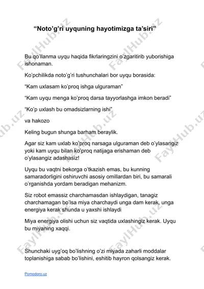 "noto’g’ri uyquning hayotimizga ta’siri" — PDF