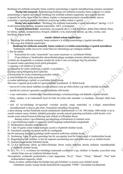 boshlang‘ich sinflarda nomanfiy butun sonlarni nomerlashga o‘rgatish metodikasi umumiy masalalari — DOCX
