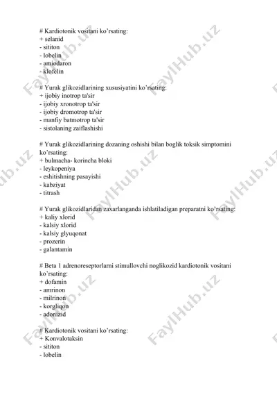 yurak glikozidlarining xususiyati avollar — DOCX