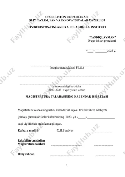 magistratura talabasining kalendar ish rejasi — PDF