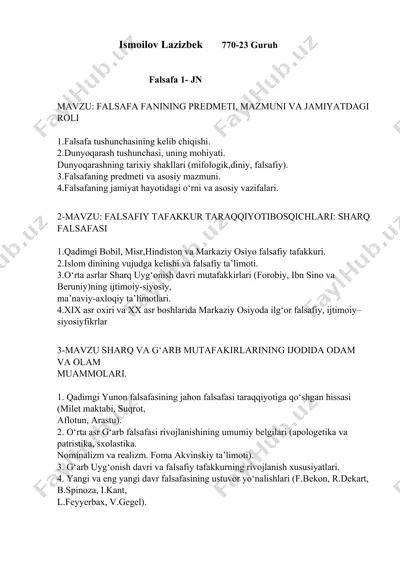 falsafa fanining predmeti, mazmuni va jamiyatdagi roli — DOCX