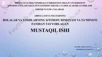 xavf ostida bo‘lgan oilalar va bolalar bilan tibbiy va psixologik ish — PPTX