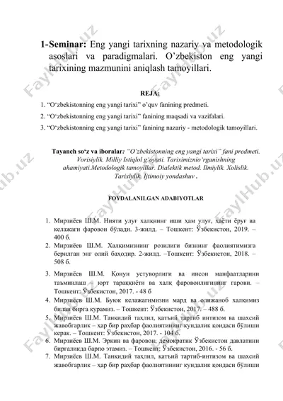 o‘zbekistonning eng yangi tarixning nazariy va metodologik asoslari va paradigmalari — DOCX