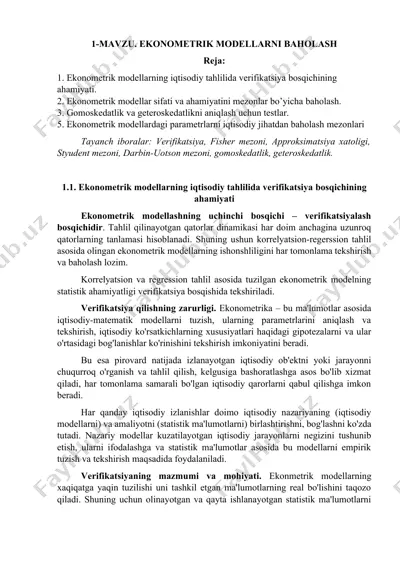 ekonometrik modellarni baholash — DOCX