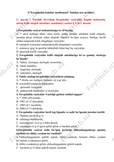 "fаvqulоddа hоlаtlаr mеditsinаsi” fаnidаn tеst sаvоllаri" — DOCX