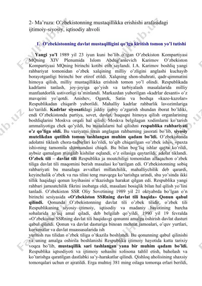 o’zbekistonning mustaqillikka erishishi arafasidagi ijtimoiy-siyosiy, iqtisodiy ahvoli — DOCX