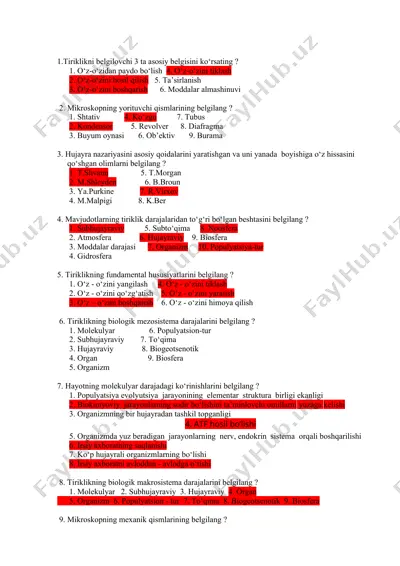 biologiya test savollari — DOCX