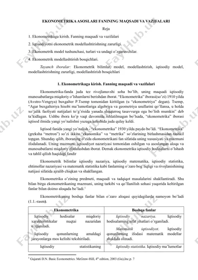 ekonometrika asoslari fanining maqsadi va vazifalari — DOCX