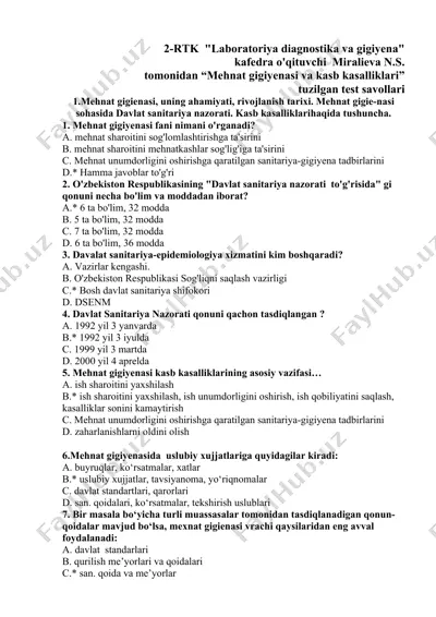 laboratoriya diagnostika va gigiyena — DOCX