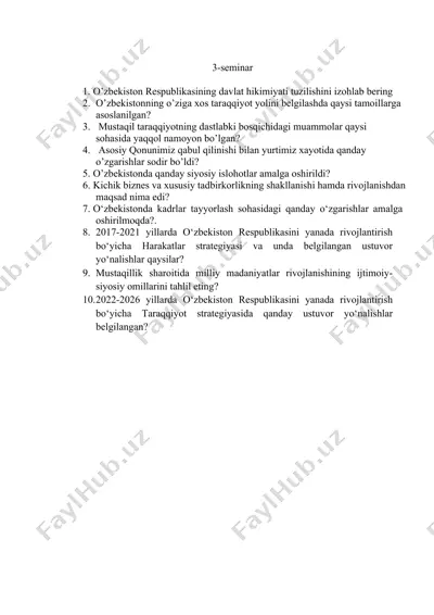 o‘zbekiston respublikasining davlat hikimiyati tuzilishini izohlab bering — DOCX