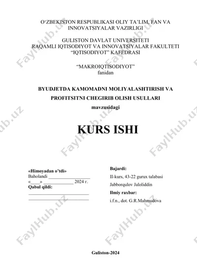 byudjetda kamomadni moliyalashtirish va profitsitni chegirib olish usullari — PDF