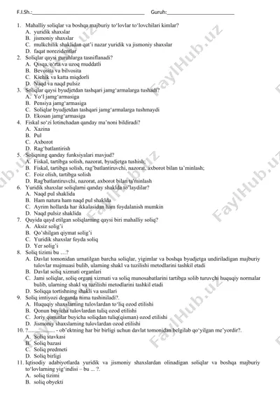 soliq tizimining amaliy asoslari — DOCX