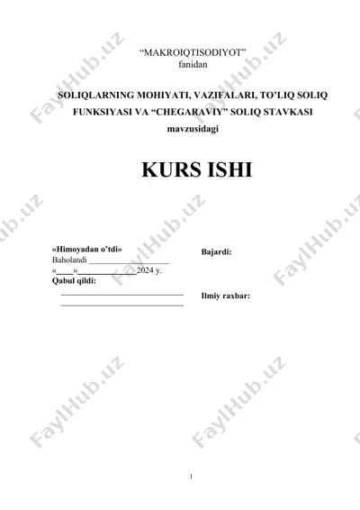 soliqlarning mohiyati, vazifalari, to'liq soliq funktsiyasi va "chegaraviy" soliq stavkasi — DOCX