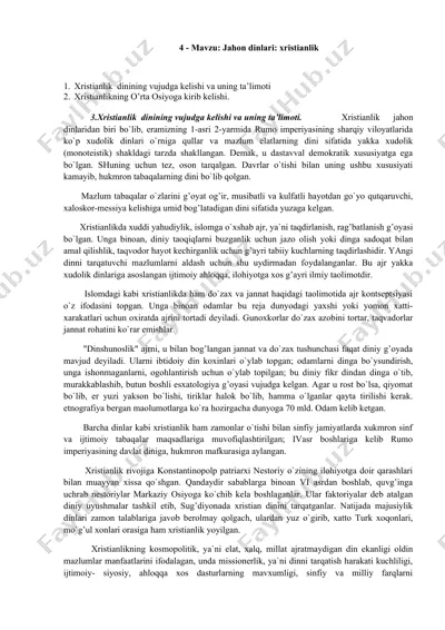 xristianlikning o'rta osiyoga kelishi va uning ta'limoti — DOCX