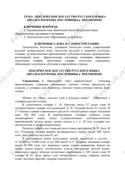 лексическое богатство русского языка (фразеологизмы, пословицы и поговорки) — DOCX