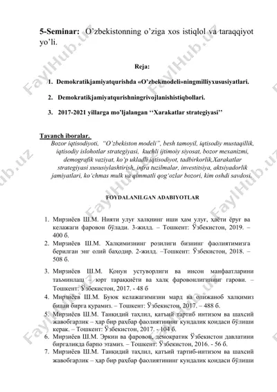 o’zbekistonning o’ziga xos istiqlol va taraqqiyot yo’li — DOCX