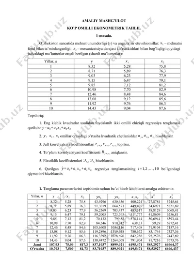 ko’p omillli ekonometrik tahlil — DOCX