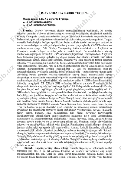 ix-xv asrlarda g'arbiy yevropa tarixi — PDF