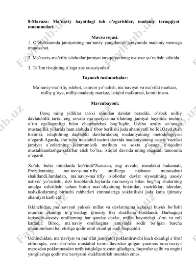 ma’naviy hayotdagi tub o’zgarishlar, madaniy taraqqiyot muammolari — DOCX