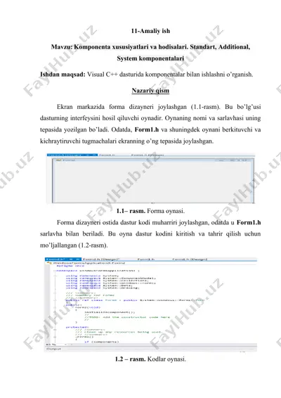 visual c++ dasturida komponentalar bilan ishlashni o’rganish — DOCX