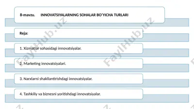innovtsiyalar sohalar bo'yicha turlari — PPTX