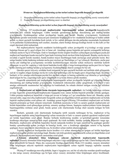 huquqbuzarliklarning ayrim turlari uchun fuqarolik-huquqiy javobgarlik — DOCX