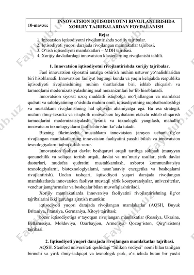 innovatsion iqtisodiyotni rivojlantirishda xorijiy tajribalar — DOCX