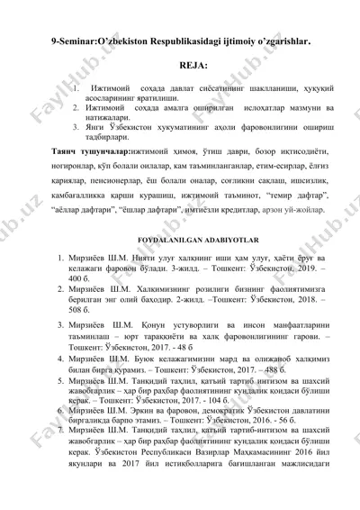 seminar: o'zbekiston respublikasidagi ijtimoiy o'zgarishlar — DOCX
