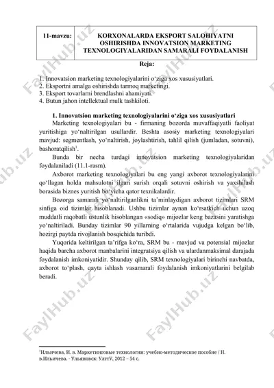 innovatsion marketing texnologiyalarini o‘ziga xos xususiyatlari — DOCX