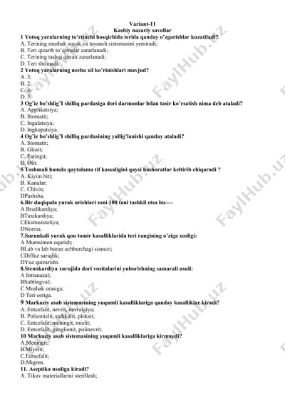 yotoq yaralarning kasbiy nazariy savollar — DOCX