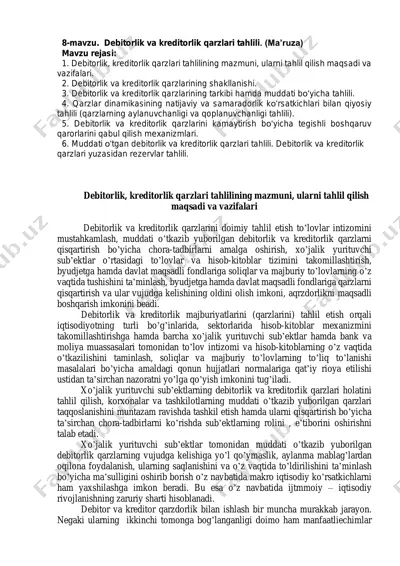 debitorlik va kreditorlik qarzlari tahlili — PDF