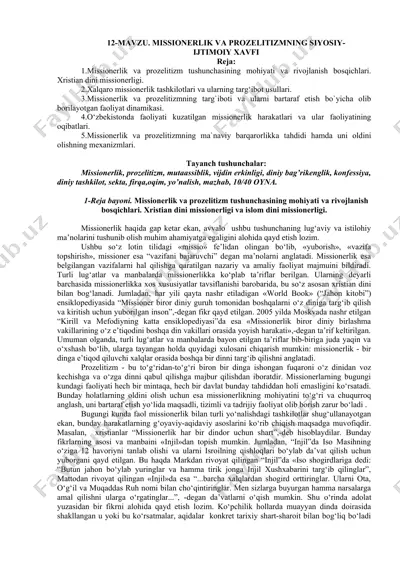 missionerlik va prozelitizmning siyosiy-ijtimoiy xavfi — DOCX