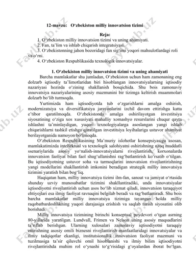 o‘zbekiston milliy innovatsion tizimi va uning ahamiyati — DOCX