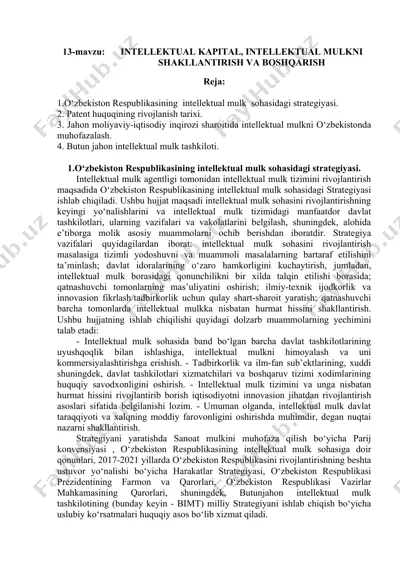 o‘zbekiston respublikasining intellektual mulk sohasidagi strategiyasi — DOCX